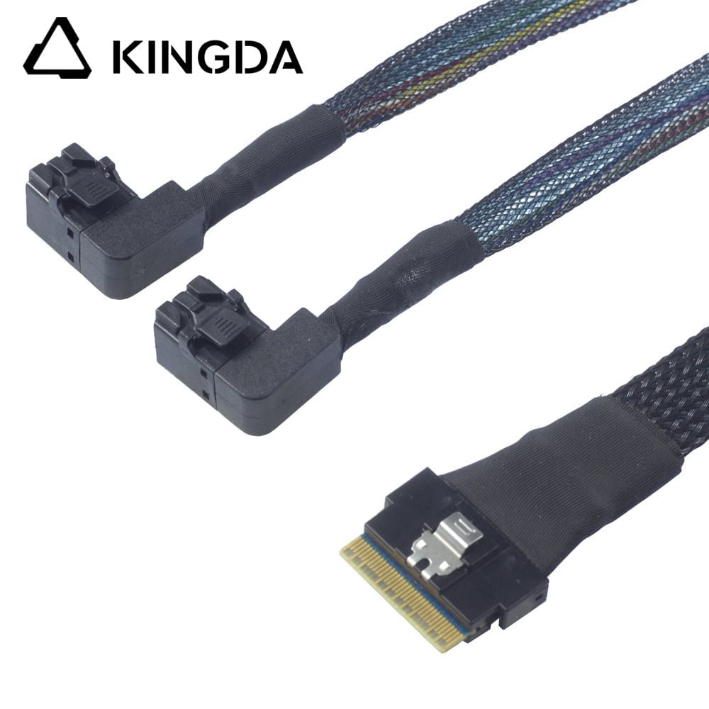 SAS 4.0 Slim SAS SFF 8654 8I to dual right bend SFF 8643 cable