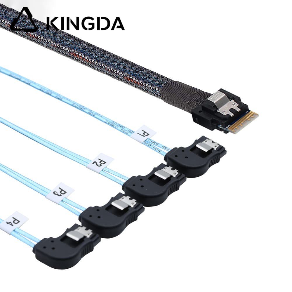 SAS SFF 8654 4I 38p male to 4 left bend SATA 7P