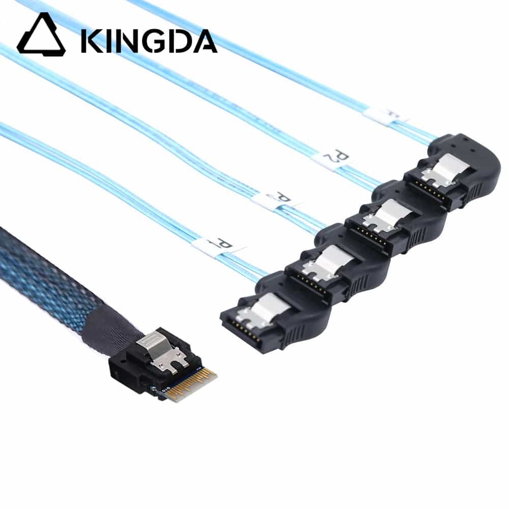 SAS SFF 8654 4I 38p male to 4 right bend SATA 7P