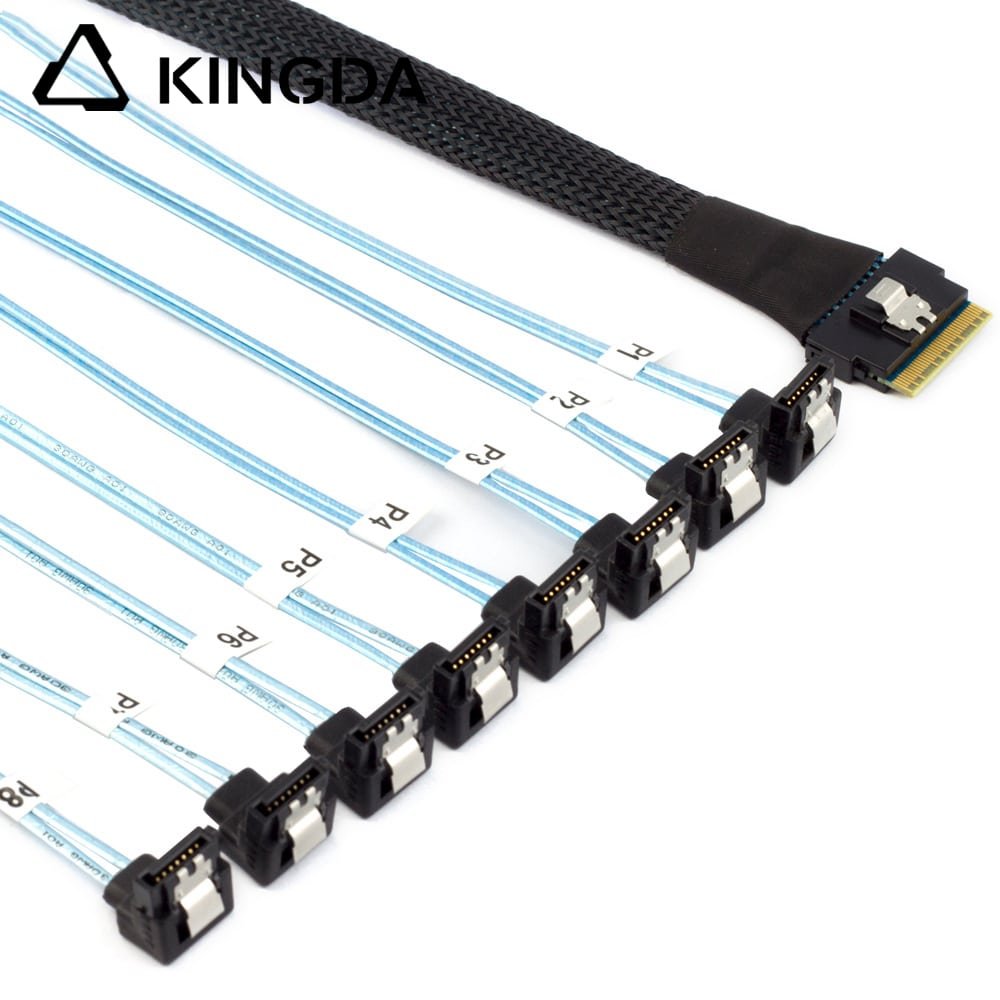 Slim SAS SFF 8654 8I to 8 90-degree SATA 7P female