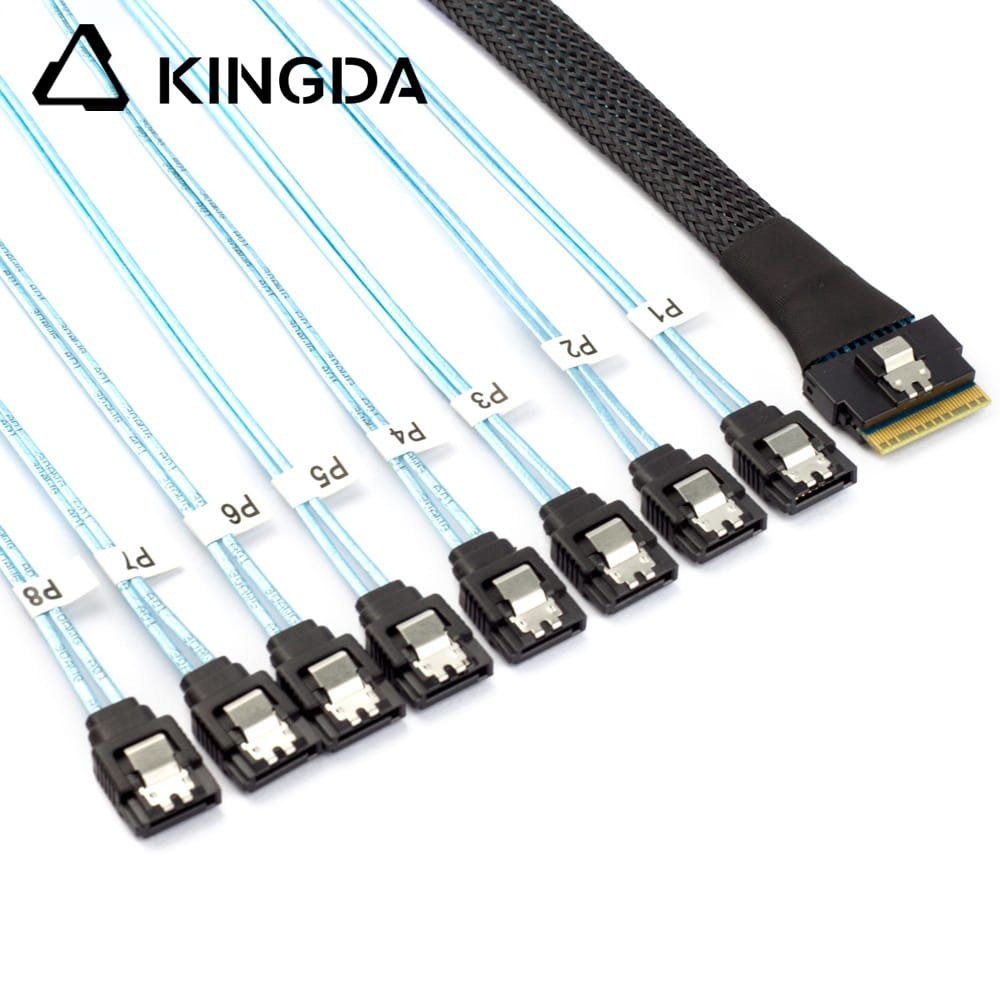 Slim SAS SFF 8654 8I to 8 SATA 7P female cable