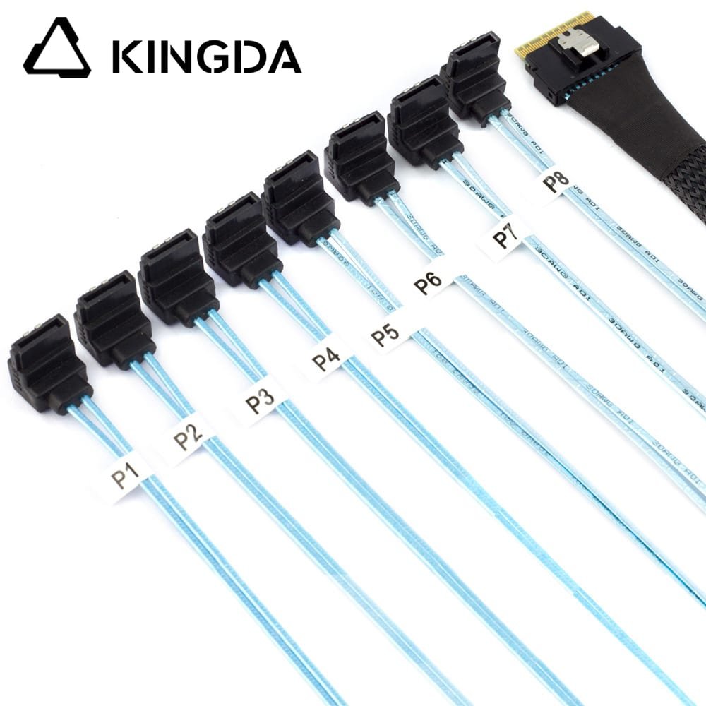 Slim SAS SFF 8654 8I to 8 right angle SATA 7P female