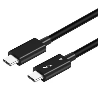 Close-up of a Thunderbolt 4 USB-C cable illustrating cable length capability.