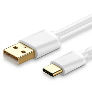USB-A to USB-C charging cable showing compatibility for charging and data transfer.