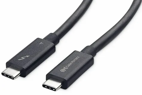 USB-C cable ends showing supported length and Thunderbolt features.