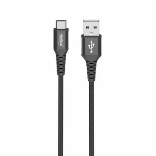 Black USB-C to USB-A cable showing compliance with USB-IF certification standards.