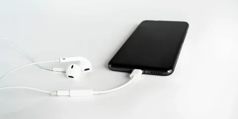 smartphone with USB-C adapter used to connect earphones