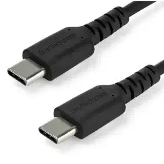 Heavy duty black USB-C to USB-C cable for charging and data transfer.