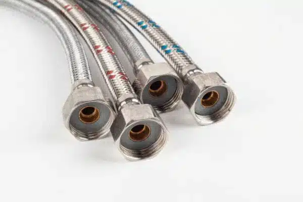 Braided coaxial RF cables with threaded metal connectors for secure signal transfer.