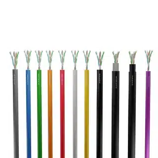 row of colorful twisted pair data cables for Ethernet and data networks