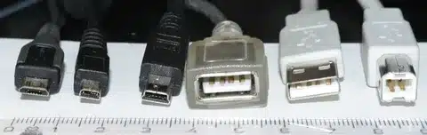 comparison of micro USB, mini USB, USB A, and USB B connectors