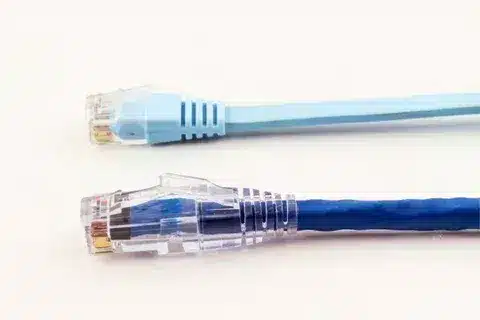 Close up of Ethernet patch cables with RJ45 connectors for reliable connections