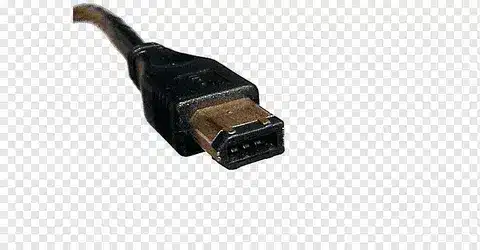 Detailed close up of a FireWire connector against a transparent background