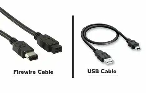FireWire and USB cables side by side for comparison