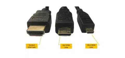 Side by side chart showing HDMI cable types with connector examples