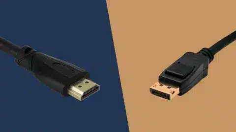 Side by side view of HDMI and DisplayPort cables with different connector shapes