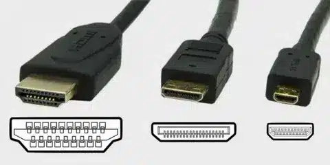Image comparing standard HDMI, mini HDMI, and micro HDMI cable connectors