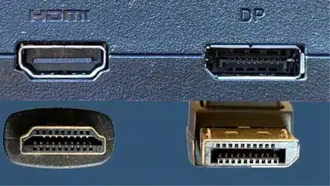 Device ports showing HDMI connector next to DisplayPort connector