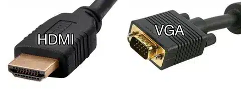 HDMI digital connector compared with VGA analog connector for display connections.
