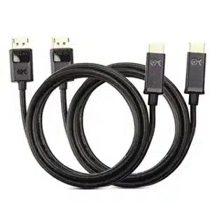 pair of DisplayPort and HDMI cables used for high resolution monitors