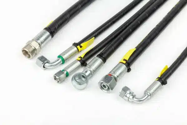 Assorted industrial RF cables with multiple connector ends for professional use.