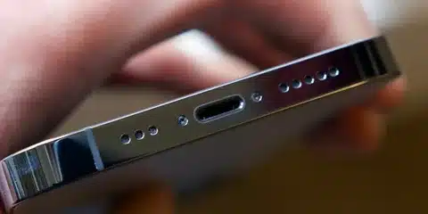 bottom of iPhone 15 showing USB-C connector port