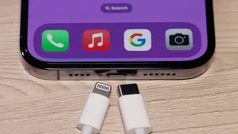 close-up of iPhone bottom with Lightning connector next to USB-C connector