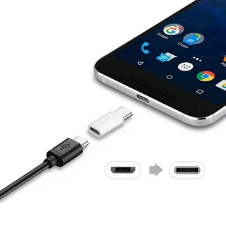 smartphone with Micro USB cable and USB-C adapter for charging
