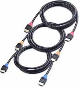 set of HDMI cables with colored tips for distinguishing cable type