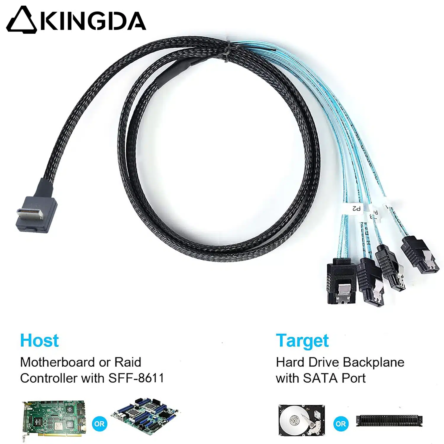 right angle PCIE Oculink SFF 8611 4I male to 4X SATA 7P