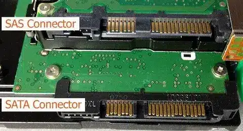 Comparison of SATA and SAS connectors on enterprise storage drives