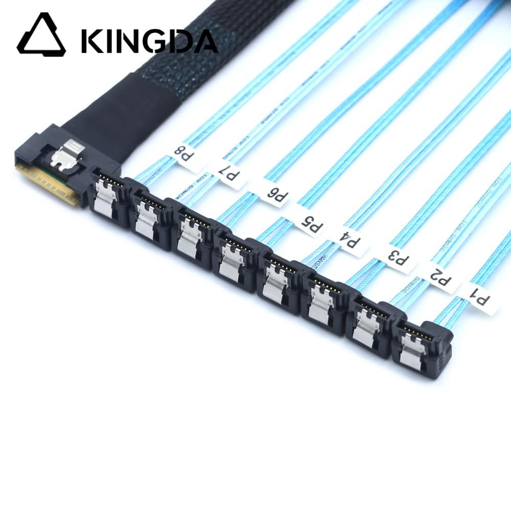 scoop-proof Slim SAS SFF 8654 8I to 8 right angle SATA 7P