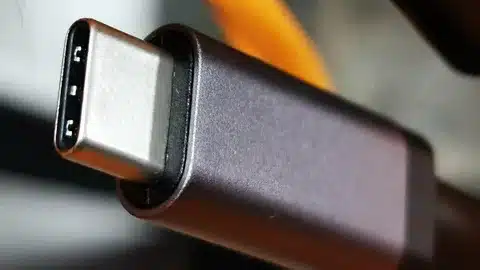 close-up of black USB-C charging connector cable