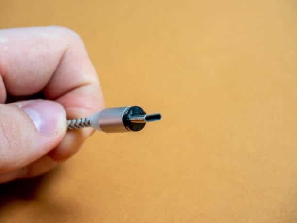 Close-up of USB-C connector for speed and quality test