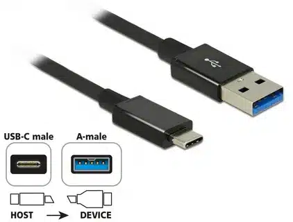 USB C male vs USB A male connector cable diagram