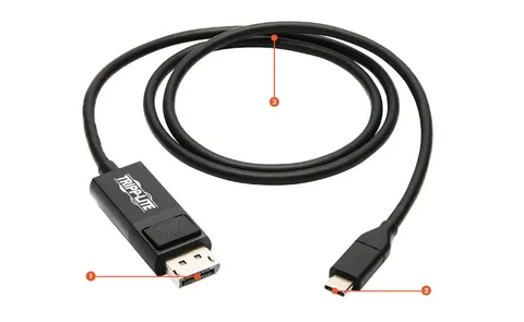 USB-C to DisplayPort cable for transmitting video from laptop to external monitor