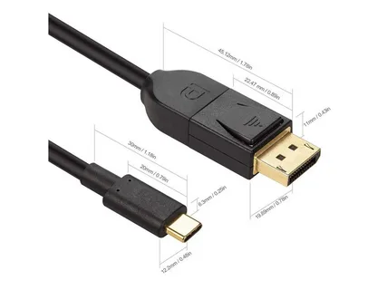 USB-C to DisplayPort cable with size specifications for accurate connector fitting