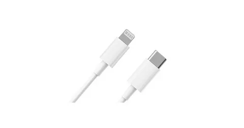 plain white USB-C to Lightning cable connectors isolated on white background