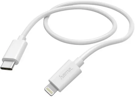 white USB-C to Lightning cable showing both connectors