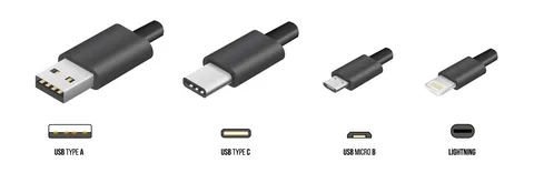Comparison of USB Type-A, USB Type-C, USB Micro-B, and Lightning connectors