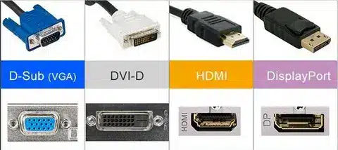 Comparison of VGA, DVI, HDMI, and DisplayPort connectors side by side
