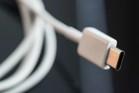 Close-up of white USB-C charging cable during test