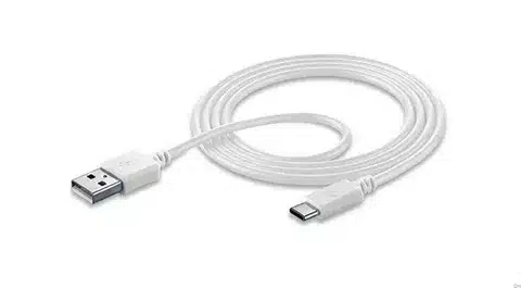 Durable white USB-C to USB-A charging and data cable.