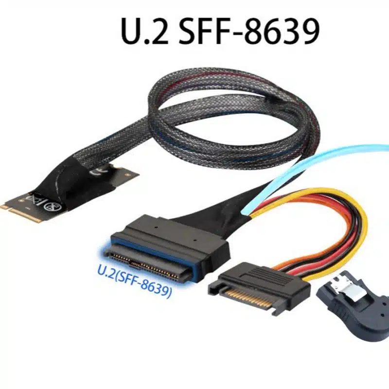 M.2-M-Key-SFF-8643-to-U.2-SFF-8639-SATA-15P-right-bend-7P_ M.2 M-Key SFF-8643 to U.2 SFF-8639 SATA custom connector cable